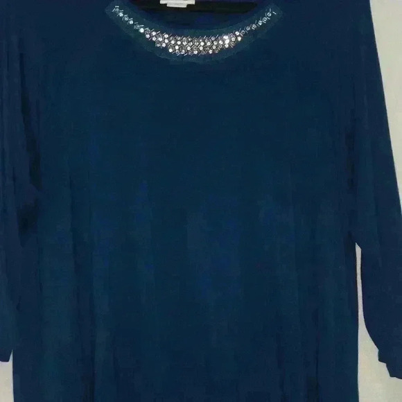 Jacqueline Smith asymmetrical Emerald blue size medium Tunic Top rhinestone - Picture 6 of 9